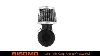 Produktbild von Luftfilter Sportluftfilter 28mm, abgewinkelt 90°, Chrom Optik, geeignet für Simson S51, S70 und Motorrad, Roller, Quad