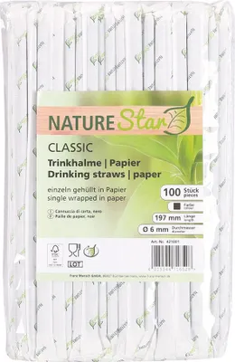 Zdjęcie produktu dla NATUREStar 421001 Ekologiczne słomki papierowe do picia Klasyczne jednokolorowe indywidualnie pakowane czarne ø 6 mm 197 mm  -Mix pakowane w papier