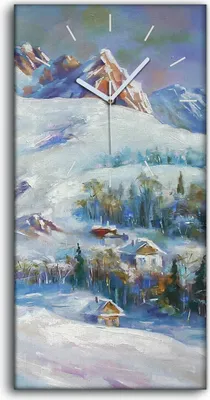 Produktbild von Wanduhr Bürouhr Leinwand Bild Geräuschlos 30x60 Gemälde Winter Berg Schnee - weiße Hände