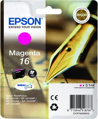 Zdjęcie produktu dla Epson Pen and crossword Singlepack Magenta 16 DURABrite Ultra Ink, Purpurowy, Tusz na bazie pigmentu, 3,1 ml, 1 szt., 165 stron(y)