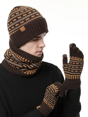 Produktbild von Omgoods – Uni-Set bestehend aus 3 warmen Wintermützen und Handschuhen