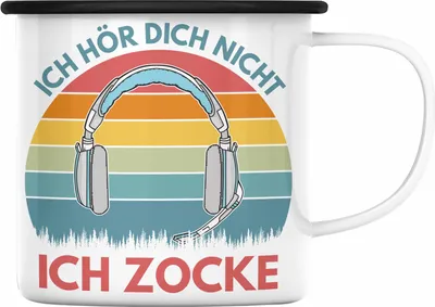 Produktbild von Trendation - Zocker Emaille Tasse Geschenk Ich Höre Dich Nicht Ich Zocke Gamer Geschenkidee (Schwarz)