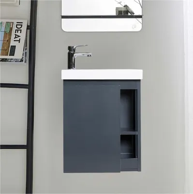 Image de Meuble lave-mains suspendu HAMPTON avec vasque en résine blanc
