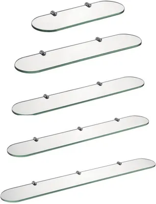 Zdjęcie produktu dla Półka szklana HomeHeng, płyta szklana, półka ścienna, szkło, 8 mm, hartowane szkło, szkło przezroczyste + chromowane uchwyty, szklana półka do łazienki 80 x 12 cm, E3308-80HC