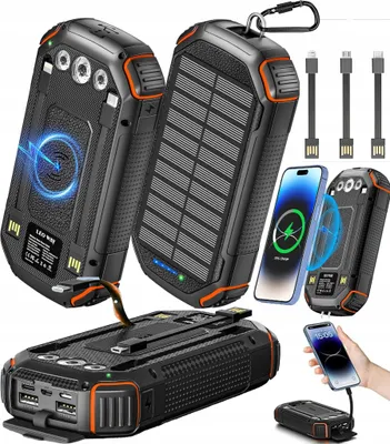 Zdjęcie produktu dla BEZPRZEWODOWY POWERBANK SOLARNY 20000 mAh Z KABLEM I LATARKĄ USB-C 15 W