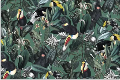 Produktbild von MuchoWow® Poster Blumen - Vogel - Blätter 60x40 cm - Schlafzimmerdekoration