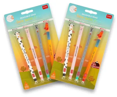Produktbild von LEGAMI - Farmset Doppelpack zweimal 4er Set Gel Gelschreiber Farm Sweet Farm Stifte, mit hitzeempfindlicher, radierbarer Tinte, schwarz, rosa, grün, rot, radierbar, 0,7 mm Spitze