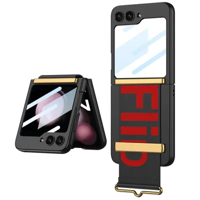 Obrázek produktu pro Ultratenké pouzdro pro Samsung Galaxy Z Flip 5 s kloubovou ochranou, malou ochrannou fólií na displej a popruhem černé