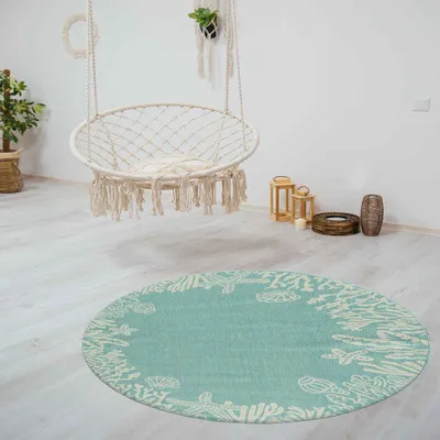 Produktbild von In- und Outdoor Teppich Terrassen & Balkon Küche Teppich Meeres Design Muscheln Turkis, Farbe:Turkis, Maße:Ø 160 cm Rund