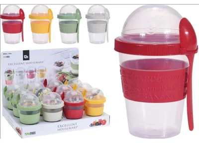Produktbild von 24x BURI Joghurtbecher 600ml Löffel Müsli Lunchboxen Schale To Go Arbeit Deckel