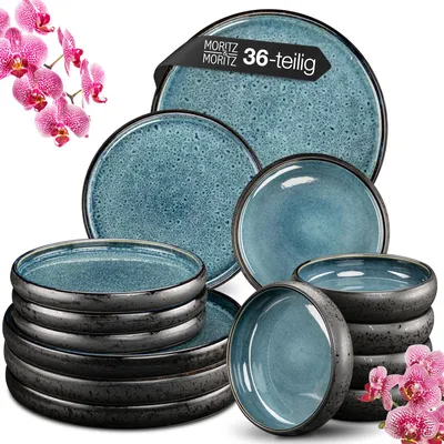 Produktbild von Moritz & Moritz SOLID 36tlg Steinzeug Geschirr Set 12 Personen Blau