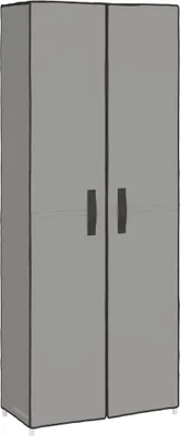 A tall, gray two-door cabinet.