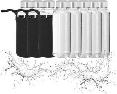 Image de Lot de 8 verres à eau, 360 ml, transparent/noir, 20 x 6 cm