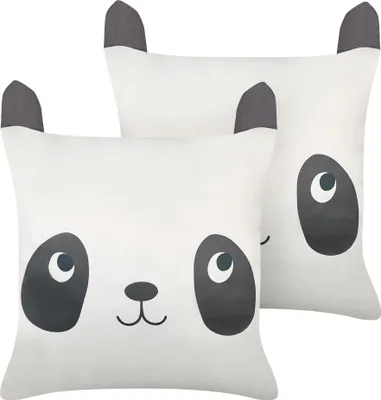 Produktbild von BELIANI Kinderkissen 2er Set Weiß u. Schwarz aus Baumwolle mit Panda Motiv 45 x 45 cm Quadratisch Abnehmbarer Bezug für Jugendzimmer Kinderzimmer