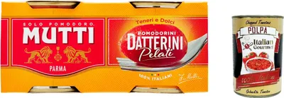 Produktbild von 24x Mutti Datterini Pelati, datterini geschälte Tomaten sauce, 100% Italienisch 440g (2x 220 g) + Italian Gourmet polpa 400g