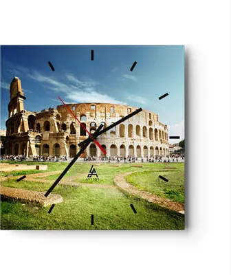 Produktbild von Wanduhr - Quadrat - Glasuhr - Archäologie Architektur Italien Kolosseum - 30x30cm - Schleichendes Uhrwerk - Lautlos - zum Aufhängen bereit - Wanddekoration aus Glas - C3AC30x30-2685