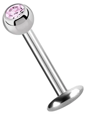 Produktbild von Titan Labret Lippenpiercing Stecker 4 mm Platte in 1,2 x 9 mm + Kugel mit Stein in helllila