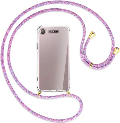 Produktbild von Handykette Backcover-Schutzhülle mit Band (Metall goldfarben) für Sony Xperia XZ1 - lila/rosa/blau