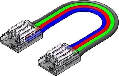Produktbild von LED Strip-zu-Strip Verbinder – 4-polig, 10 mm, lötfrei mit 15 cm Verbindungskabel für RGB SMD LED-Streifen