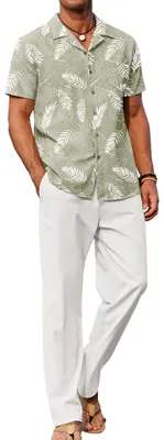 Immagine prodotto di COOFANDY, set da uomo composto da due pezzi in lino, con bottoni, casual, comodo e ampio