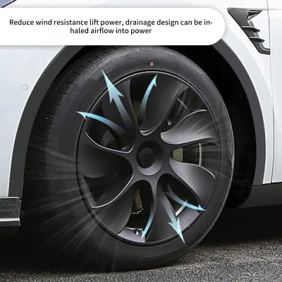Image de 4 enjoliveurs pour roues 19 pouces, couverture complète, enjoliveurs de rechange, Tesla Model Y 2020 à 2023, noir brillant