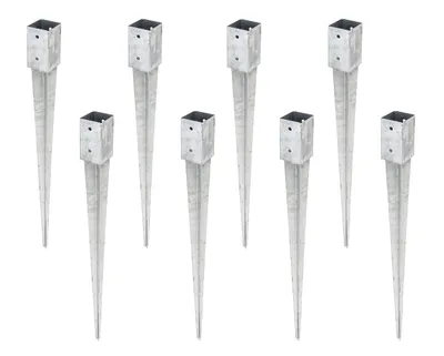 A group of metal ground sleeves arranged in a grid.