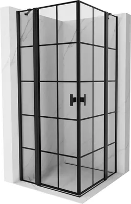 Image de Mexen Mist Duo cabine de douche à charnières 75 x 75 cm, grille noire, noire - 8A4-075L-075P-70-77