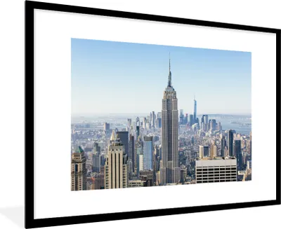 Produktbild von MuchoWow® Gerahmtes Poster Skyline von New York mit dem Empire State Building 90x60 cm - Poster mit Schwarzem Bilderrahmen Wandposter Rahmen Foto Bilder - Wanddekoration - Fotos