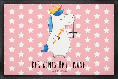 Produktbild von Mr. & Mrs. Panda Schmutzmatte Einhorn König mit Schwert 40 x 60 cm - Rot Pastell - Geschenk, Einhörner, Schmutzfangmatte, Haustürmatte, fußmatte, Bodenvorleger, Unicorn