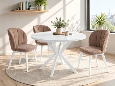 Produktbild von Runder Ausziehbarer Esstisch für 6-10 Personen - Loft Style Tisch mit Weißen Metallbeinen - 90 bis 120 cm - Industrieller Tisch für Wohnzimmer - Spacesaver - Weiß - 100 cm
