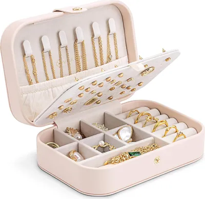 Produktbild von Vlando Schmuckkästchen Reise–Schmuckkasten Klein, Schmuckaufbewahrung mit Stil, Schmuck organizer für Ohrringe, Schmuck-Reiseetui Reise, Geschenkidee