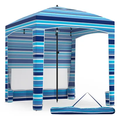 Produktbild von COSTWAY Strandzelt 185x185cm, Strandüberdachung mit Seitenwand, Sandsäcken, Erdnägeln & Tragetsache, Sonnensegel höhenverstellbar, Strandpavillon Blau