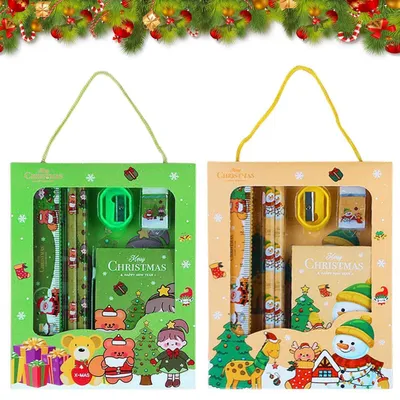 Obrázok produktu pre Vianočná súprava písacích potrieb, 6-dielna, obsahujúca: ceruzky, pravítko, zápisník, guma a ostrovač