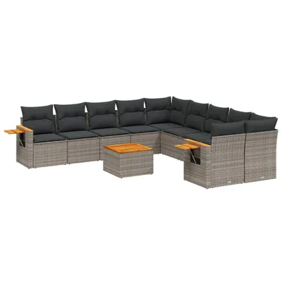 Produktbild von vidaXL 11-tlg. Garten-Sofagarnitur mit Kissen Grau Poly Rattan