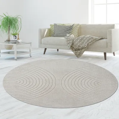 Image de Salon / Chambre à coucher - Tapis au motif simple et élégant en forme d'arc, gris, dimensions : 120 cm (rond)
