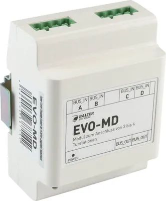 Produktbild von BALTER EVO-MD Modul (zum Anschluss von 3 bis 4 EVO-Türstationen, 2-Draht BUS, Hutschienenmontage)