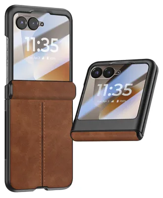 Immagine prodotto di Custodia per Motorola Razr 70, con vetro temperato per la protezione dello schermo, colore marrone