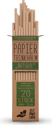Zdjęcie produktu dla Zrównoważone słomki papierowe (20 słomek do picia) wykonane z papieru kraft "Natural" 20 cm - papierowe słomki do picia w 100% biodegradowalne, stabilne i odporne na złamania