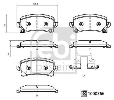 Produktbild von Febi Bremsbeläge Satz Hinten Bremsklötze 1000366