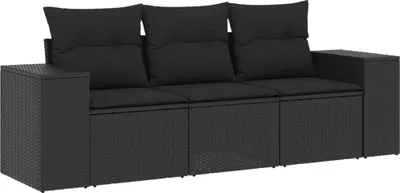 Produktbild von vidaXL 3-tlg. Garten-Sofagarnitur mit Kissen Schwarz Poly Rattan