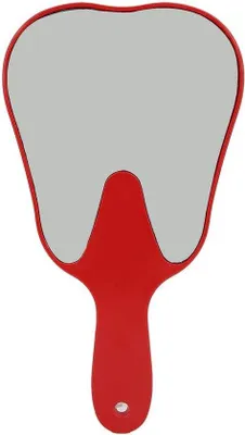 Produktbild von Handspiegel mit Kunststoffgriff - Praktischer Tandvormiger Spiegel - Rotes Handhalter - Mundvergrößerungsglas - Tandzahnspiegel - Zahnhygienekoffer