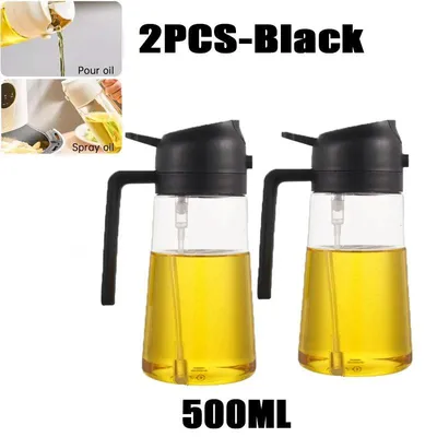Produktbild von 500ml Ölsprühflasche, 2in1 Multifunktional, Ölsprüher Dose Sprühflasche Ölglas Ölsprüher Speiseöl Spray zum Kochen, Grillen, Backen, Heißluft.Farbe:2 Stück - Schwarz