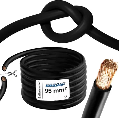 Produktbild von EBROM Batteriekabel hochflexibel Hi-Flex (Hi Flex) 95mm2 Kabel – Meterware SCHWARZ - sehr biegsam – Mantel aus PVC (70 ± 5 Shore) – 99,9 % OFC Kupfer 95 mm² - als Starterkabel, Ladekabel oder ähnliches