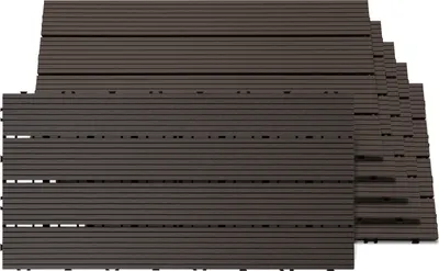 Zdjęcie produktu dla Jayseuw WPC 6 płytek drewnopodobnych na taras, wymiary 60 x 30 x 2,2 cm, kolor ciemnobrązowy, 1 m² płytek WPC z systemem zatrzaskowym, płytki balkonowe odporne na warunki atmosferyczne