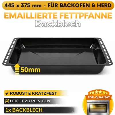 Produktbild von ICQN Backblech 445 x 375 x 50 mm, Extra Tiefe 5 cm, Passend für Whirlpool, Ignis, Bauknecht, Indesit, Algor, Lloyds, Emailliert Fettpfanne für Backofen, Kratzfest, 44,5 x 37,5 cm