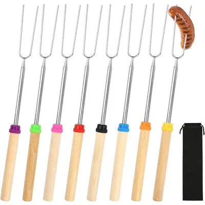 Produktbild von Grillspieße Edelstahl 8 Stk, Teleskopisch 31-81cm, Isolierte Griffe | Teleskop Stockbrot Spieße,ideal für Stockbrot, Lagerfeuer, Camping, BBQ & Gartenparty – langlebig & hitzebeständig