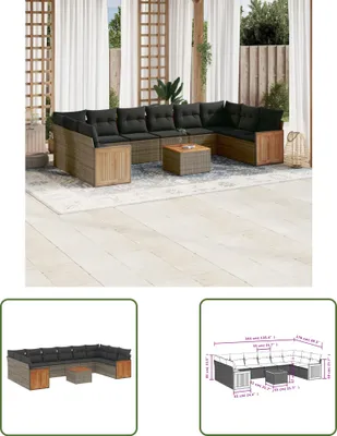 Produktbild von The Living Store 11-tlg. Garten-Sofagarnitur mit Kissen Grau Poly Rattan