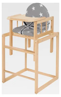 Produktbild von Kombi-Hochstuhl, wandelbar zu Tisch und Stuhl, Kinderhochstuhl aus Holz natur, gepolsterter Sitz mit Folie ‚Little Stars‘