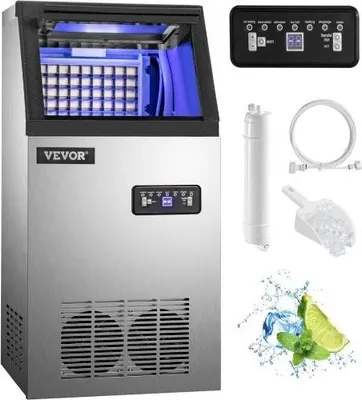 Produktbild von VEVOR Kommerzielle Eismaschine, 50 kg, Eiswürfelmaschine aus Edelstahl, 110 Pfund/24 Stunden, digitale Steuerung, Kühlung für Bar, Zuhause, Supermärkte