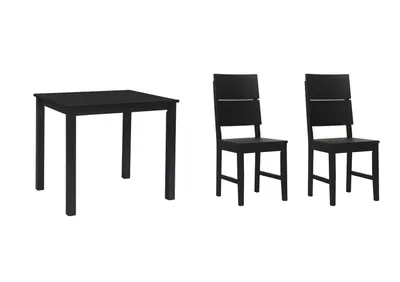 Produktbild von Woodroom Esstisch Kota Hevea massiv schwarz lackiert 70x75x70 cm mit 2 Stühlen